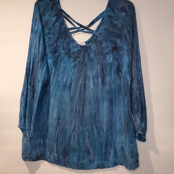 LONG SLEEVE SHIRT Womens SOFT SURROUNDINGS Size Large Blue Watercolor - Picture 1 of 9